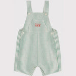 Petit Bateau Salopette courte rayée en coton/lin pour bébé - vert rayé