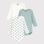 Petit Bateau 3 bodies à col américain, manches longues - Multicolore