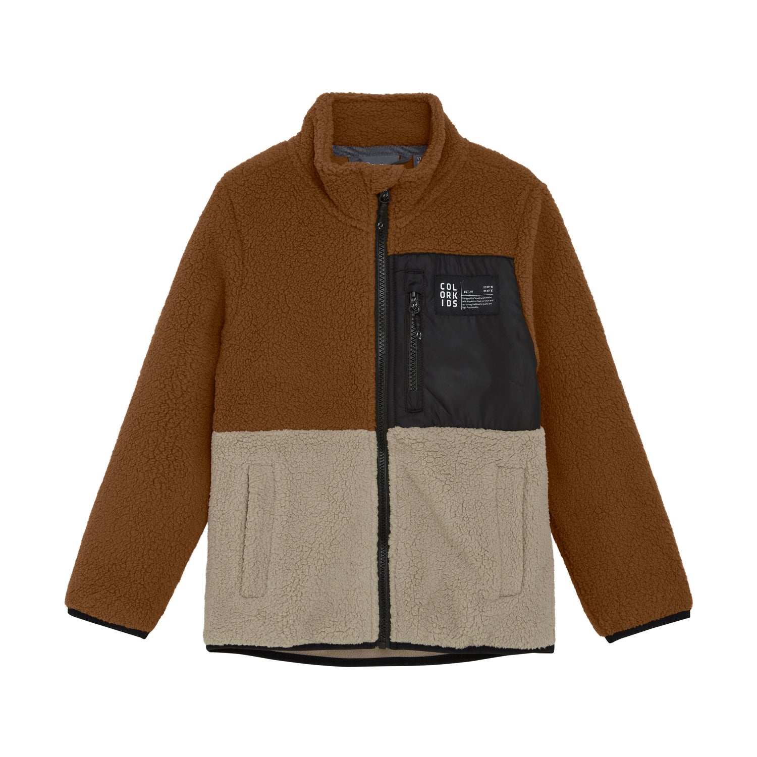 Colorkids Zachte Fleecejas Colorblock - Bruin