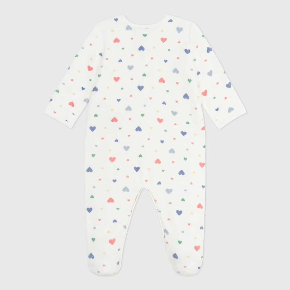 Petit Bateau Fluwelen Babypyjama Met Hartjesprint