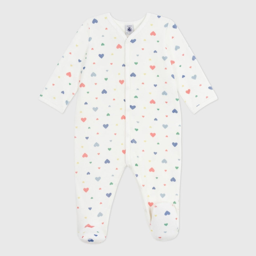 Petit Bateau Fluwelen Babypyjama Met Hartjesprint