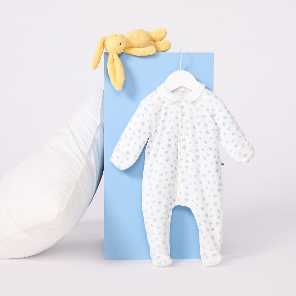 Petit Bateau Katoenen Babypyjama Met Kraag - Blauwe Hartjes
