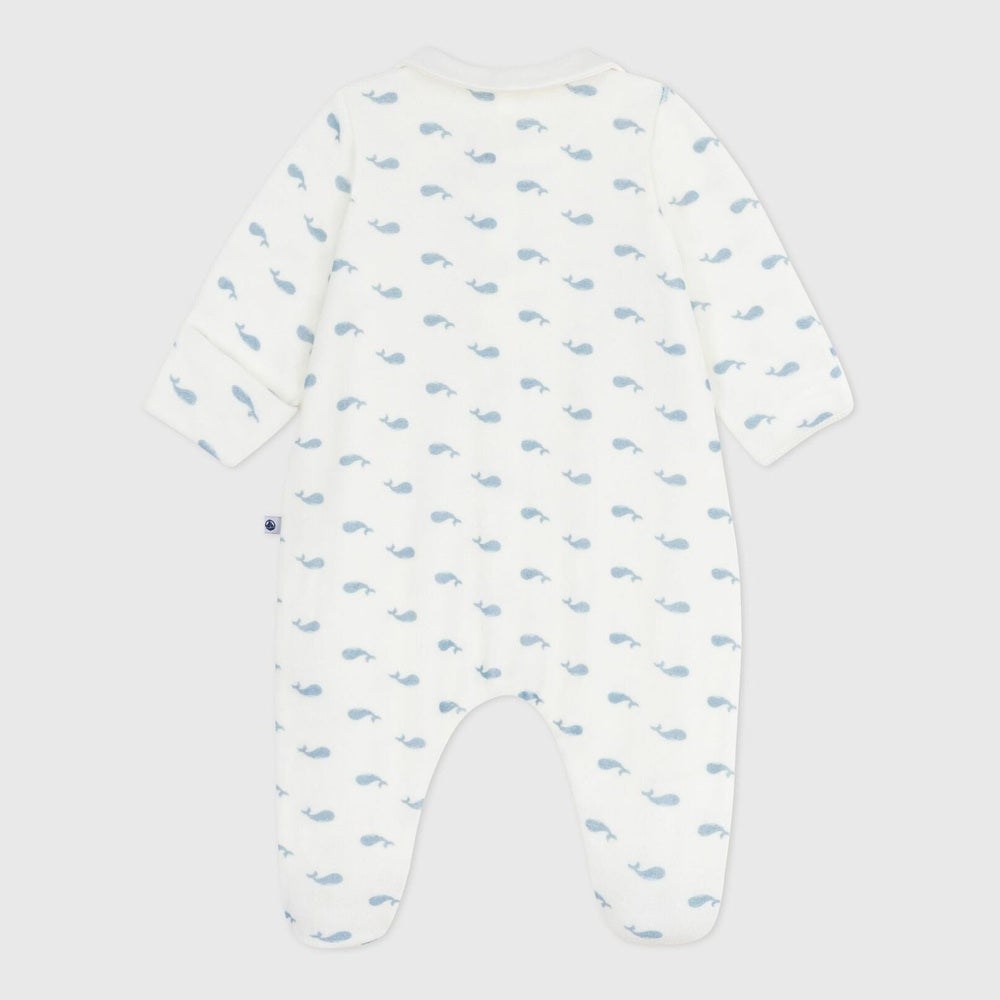 Petit Bateau Fluwelen Baby Pyjama Met Kraag En Walvisprint