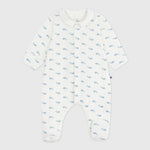 Petit Bateau Fluwelen Baby Pyjama Met Kraag En Walvisprint