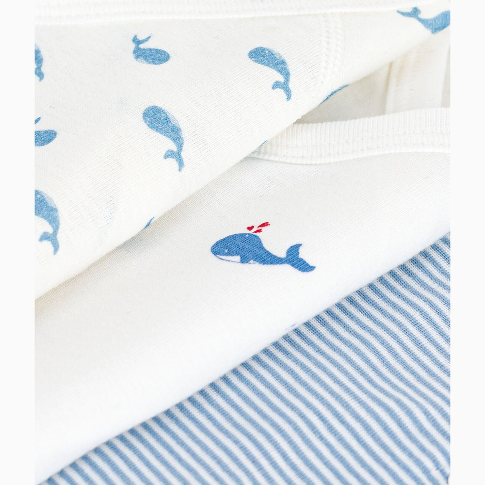 Petit Bateau Set Van 3 Katoenen Overslagrompers Met Korte Mouwen - Walvis