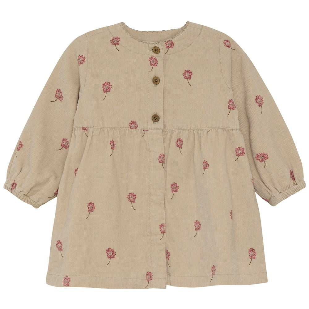 Minymo Corduroy Jurk Met Bloemen - Beige