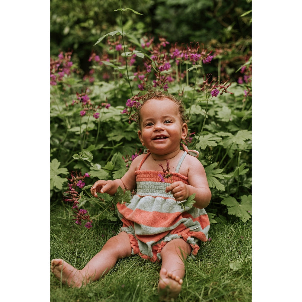 Sproet & Sprout Smock Romper Strepen Slit Green