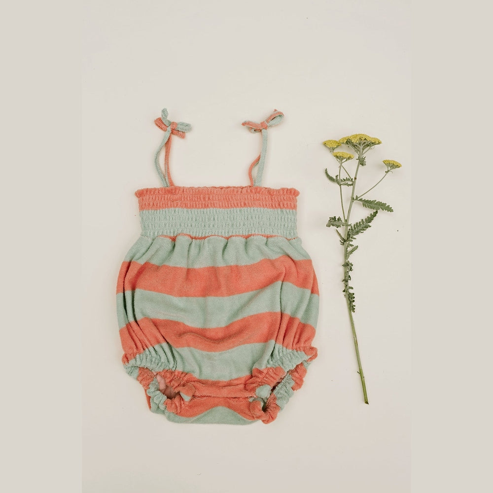 Sproet & Sprout Smock Romper Strepen Slit Green