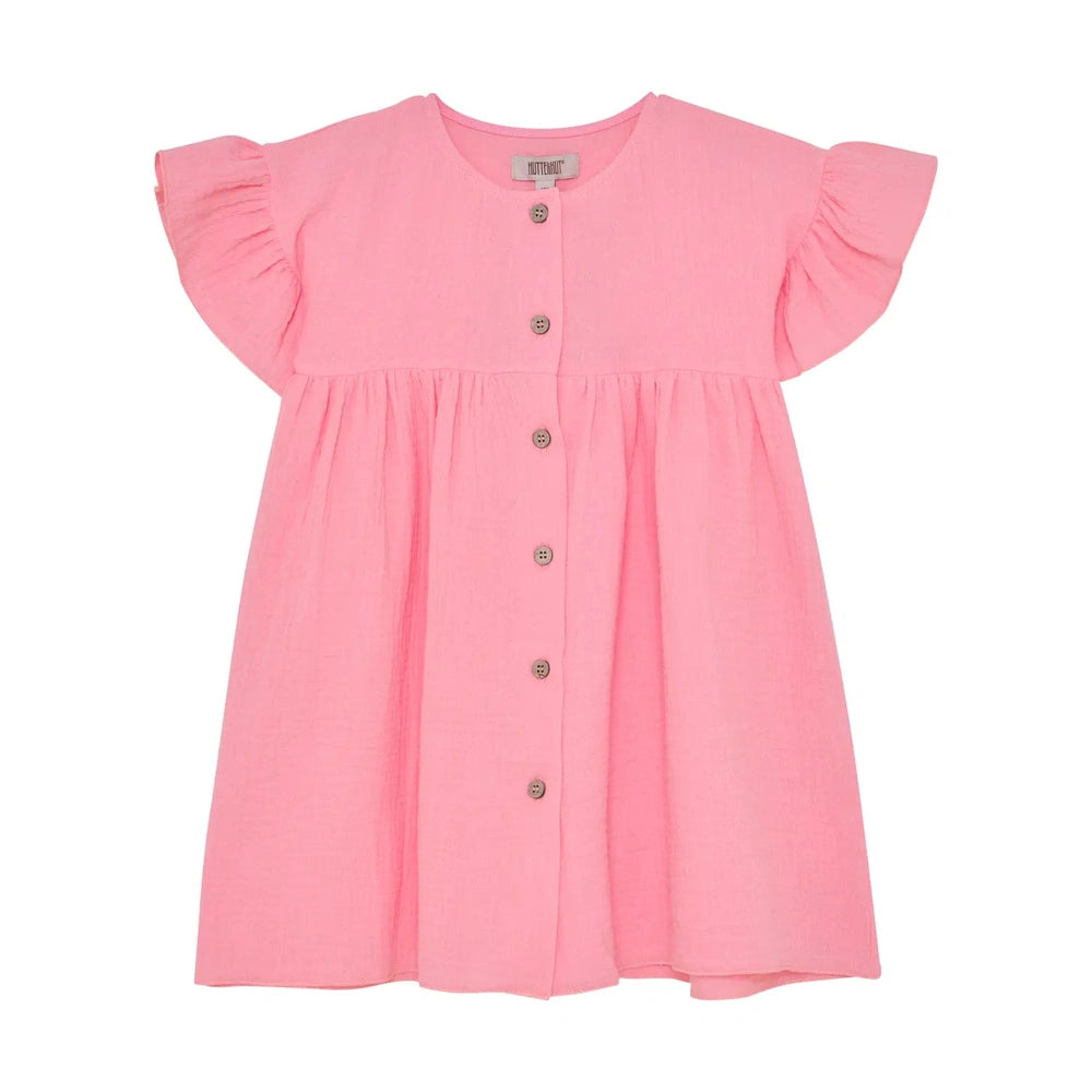 Huttelihut Robe en mousseline à manches courtes – robe légère pour enfant – rose