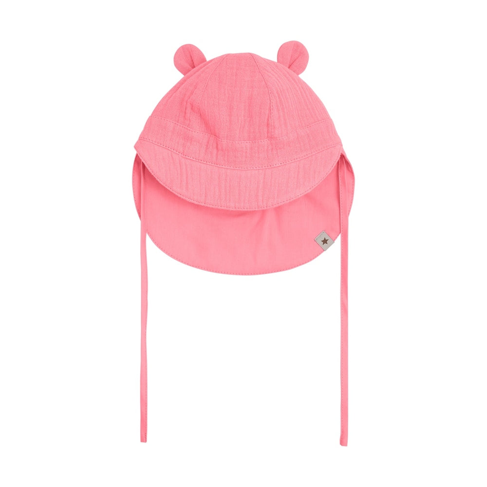 Huttelihut Muslin Zomerhoedje met Oortjes – Luchtig Babyhoedje – Pink