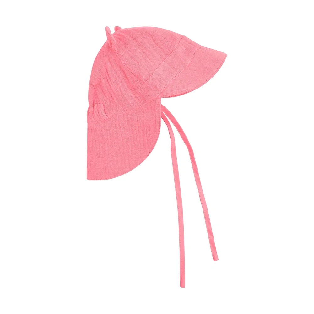 Huttelihut Muslin Zomerhoedje met Oortjes – Luchtig Babyhoedje – Pink