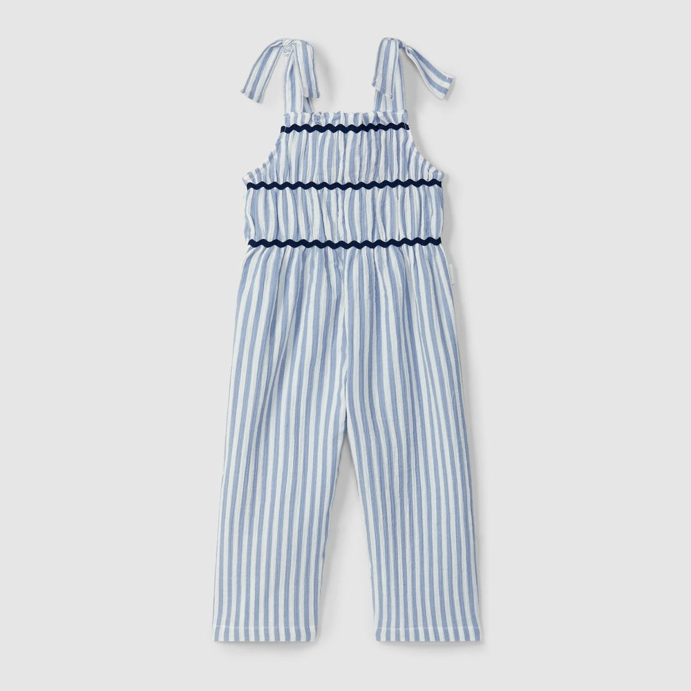 Laranjinha Gestreepte Katoenen Tuinbroek Voor Kinderen - Medium Blue