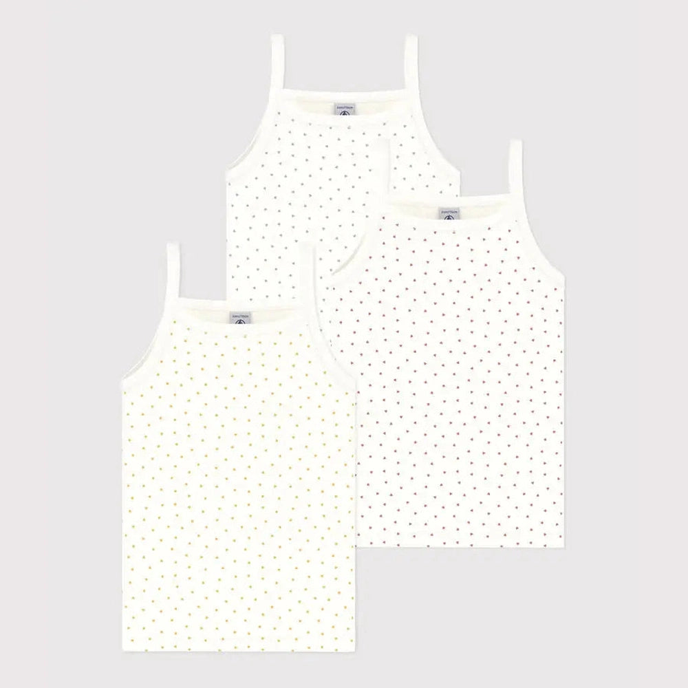 Petit Bateau | Set van 3 meisjeshemdjes met bandjes en hartjes in katoen