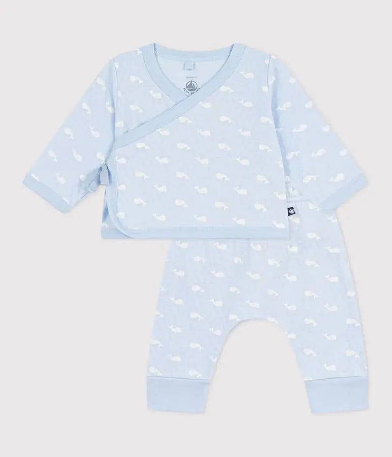 Petit Bateau | Tweedelig lang babysetje van katoen met walvisprint