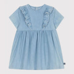 Petit Bateau | Katoenen babyjurkje met korte mouwen en geborduurde hartjes van chambray