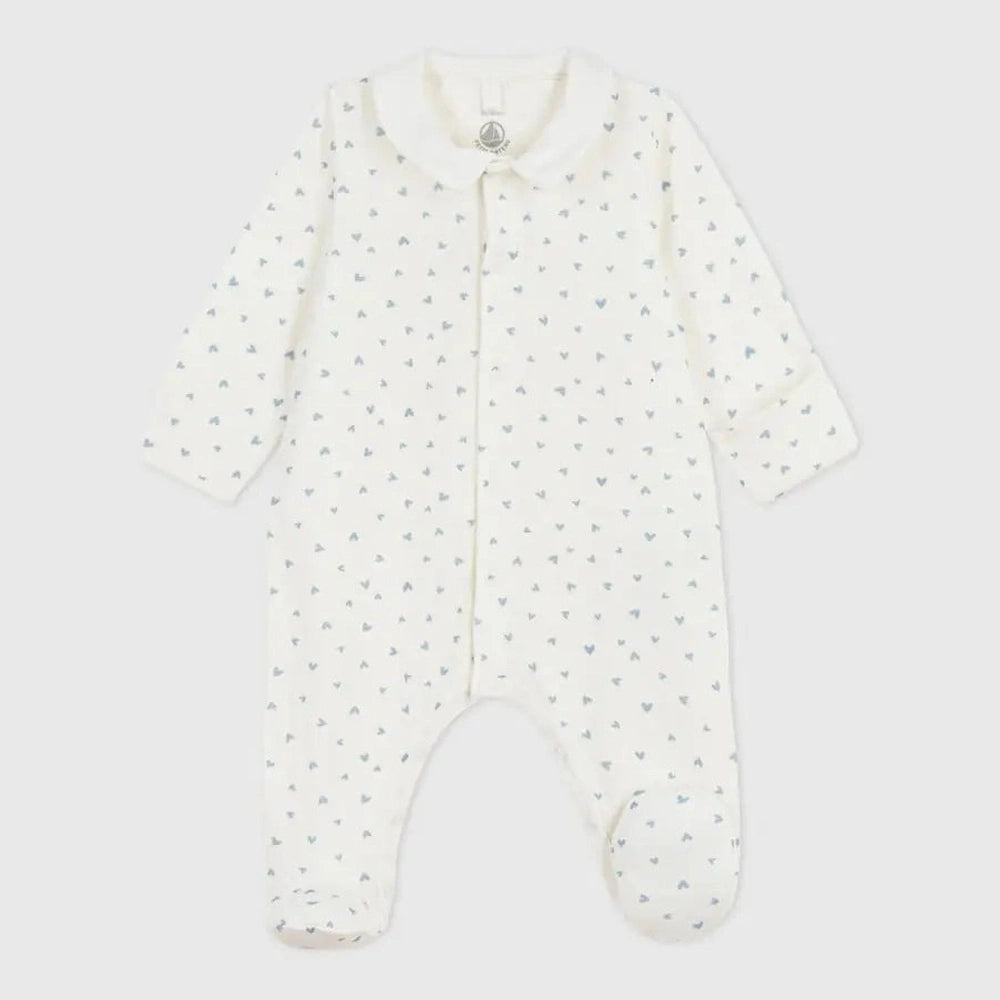 Petit Bateau | Pyjama bébé en velours avec col et imprimé cœurs