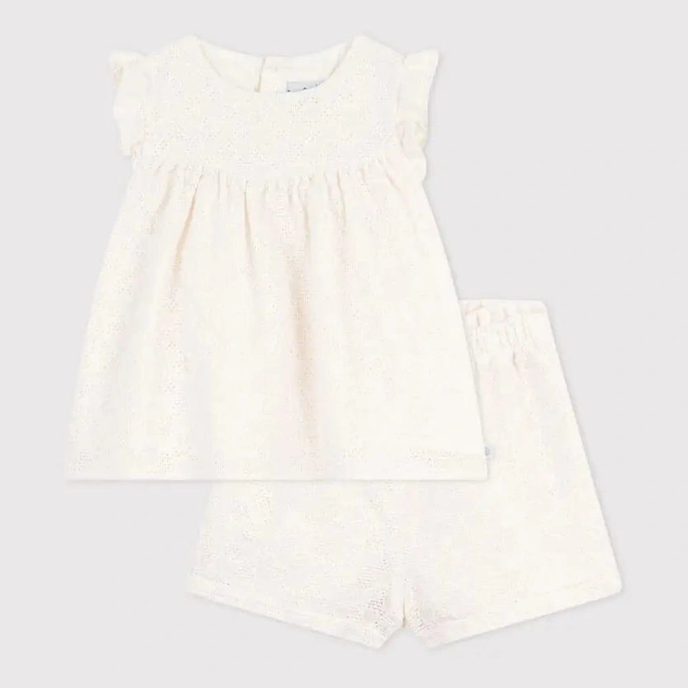 Petit Bateau | Ensemble bébé deux pièces en broderie anglaise à motif cœurs