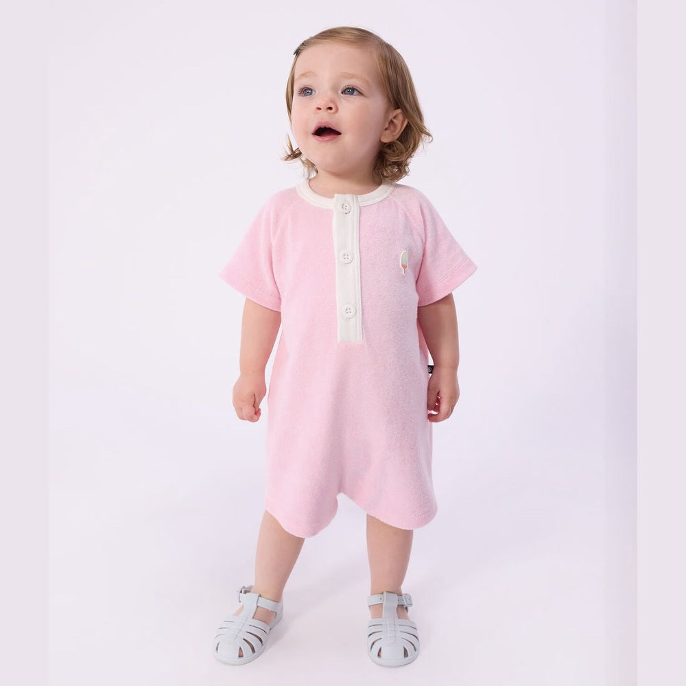 Petit Bateau Combinaison courte unie en coton pour bébé - Rose