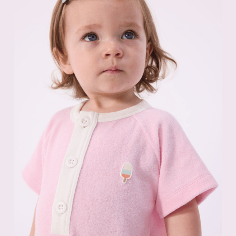 Petit Bateau Combinaison courte unie en coton pour bébé - Rose
