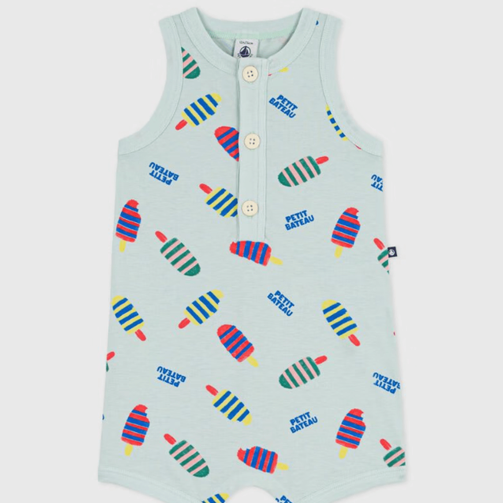 Petit Bateau Combinaison bébé courte en coton à imprimé glaces