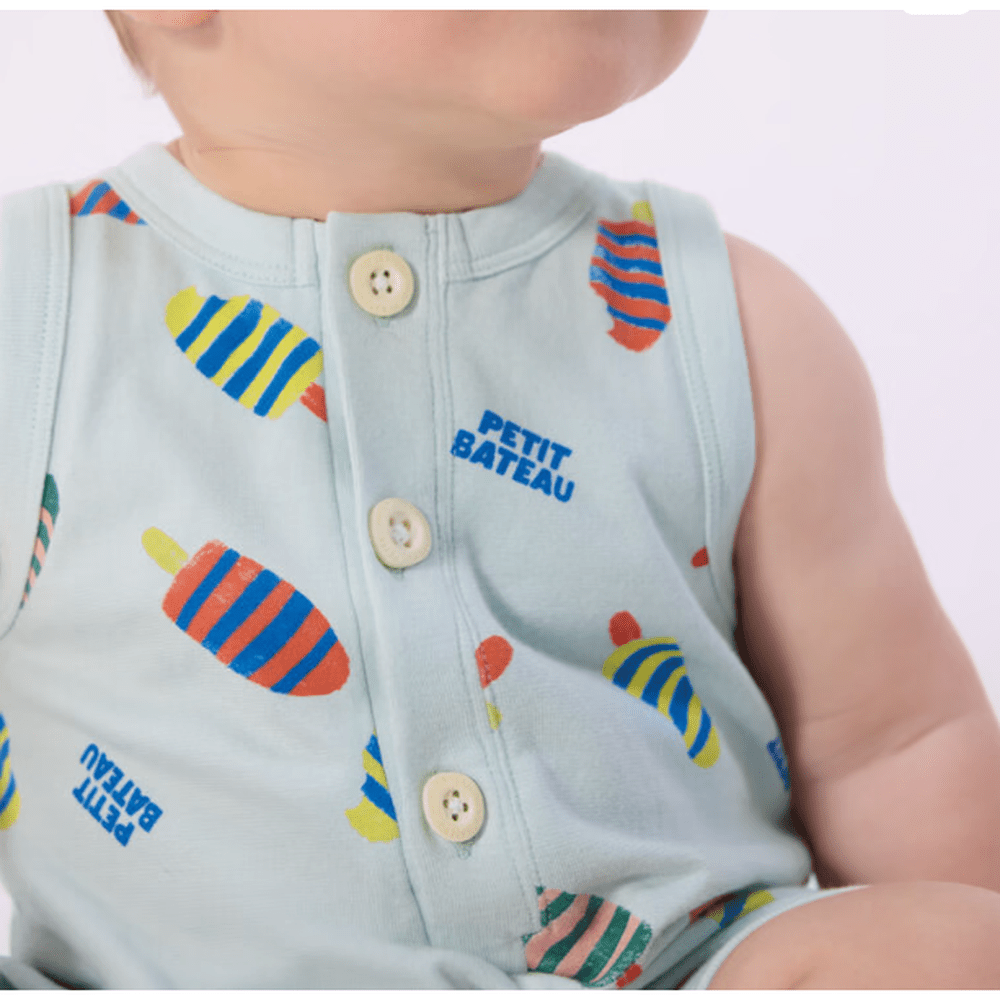 Petit Bateau Combinaison courte bébé en coton à imprimé glaces