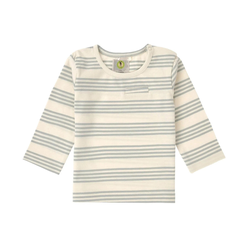 Lässig T-shirt bébé à manches longues - coton biologique, rayures vert granit
