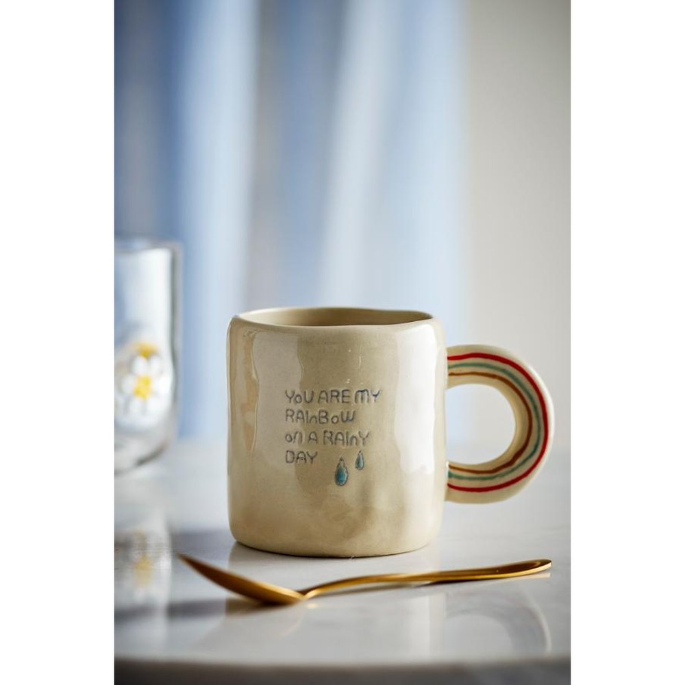 Bloomingville MINI Tasse Cloudy en grès - naturel avec motif