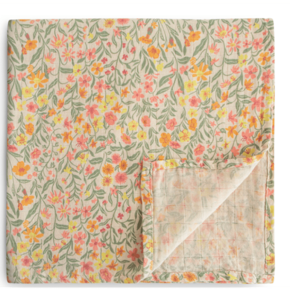 Mushie lange d’emmaillotage en mousseline Pastel Blooms 120x120 cm