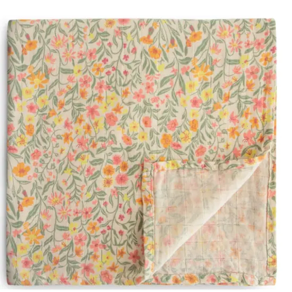 Mushie lange/mousseline d’emmaillotage Pastel Blooms 120x120 cm