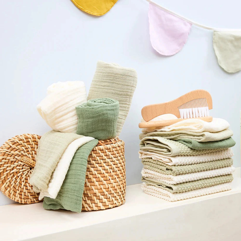 Meyco Hydrofiele Washandje pre-washed 3-pack - Natural/Soft Olive/Olive Green