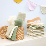 Meyco Hydrofiele Washandje pre-washed 3-pack - Natural/Soft Olive/Olive Green