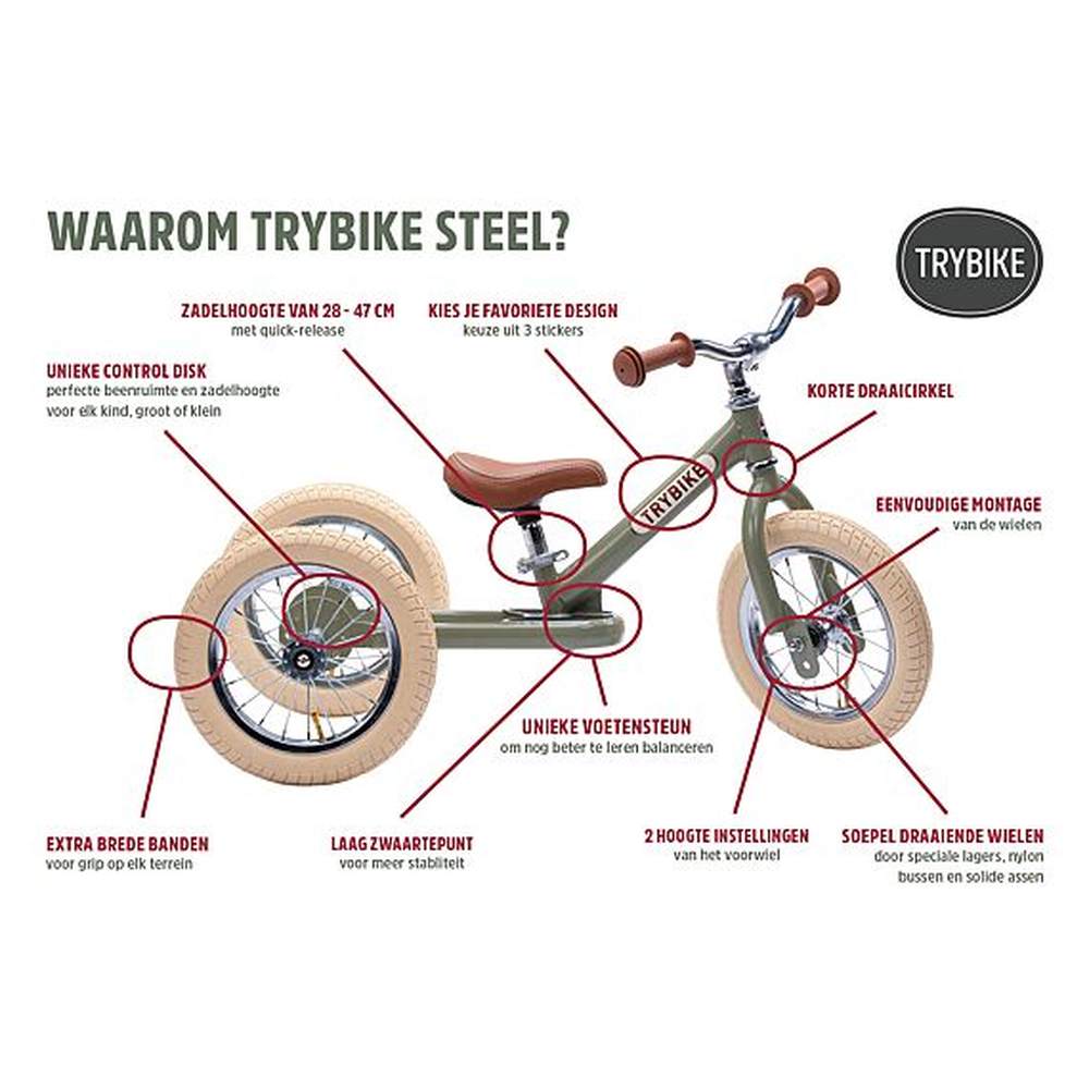 Trybike Steel Bike - Vintage Green Mat