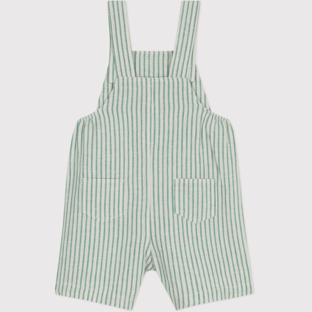 Petit Bateau Gestreepte Korte Salopette Van Katoen/Linnen Voor Baby's - Groen Gestreept