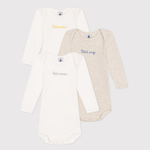 Petit Bateau Setje Met 3 Katoenen Body's Met Lange Mouw En Opschrift Voor Baby's