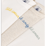 Petit Bateau Setje Met 3 Katoenen Body's Met Lange Mouw En Opschrift Voor Baby's