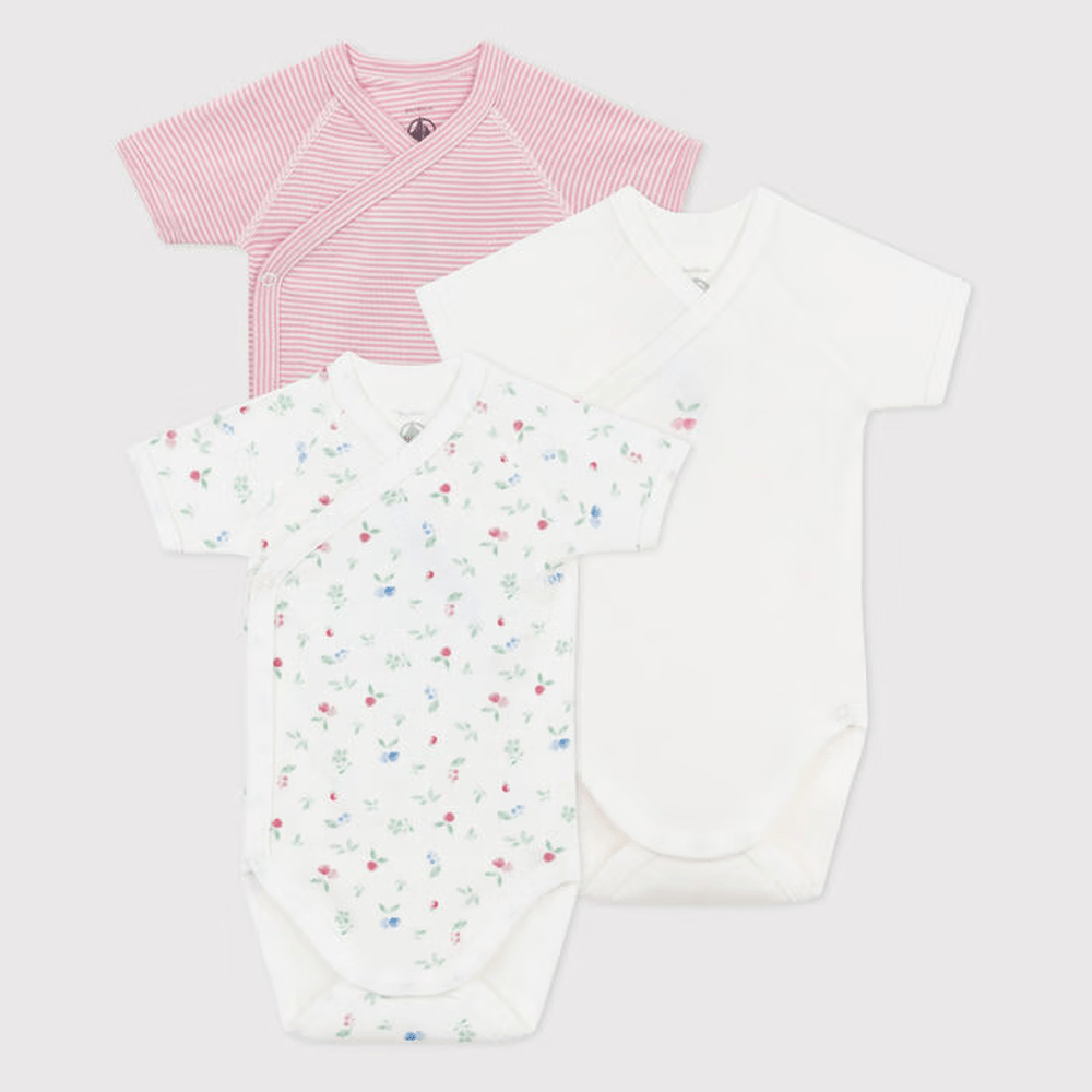 Petit Bateau Set Van 3 Katoenen Rompertjes Met Print En Korte Mouwen Voor Baby's
