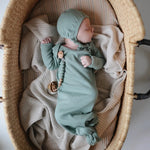 Mushie Ribbed Knotted Baby Gown 0-3 maand - Roman Green