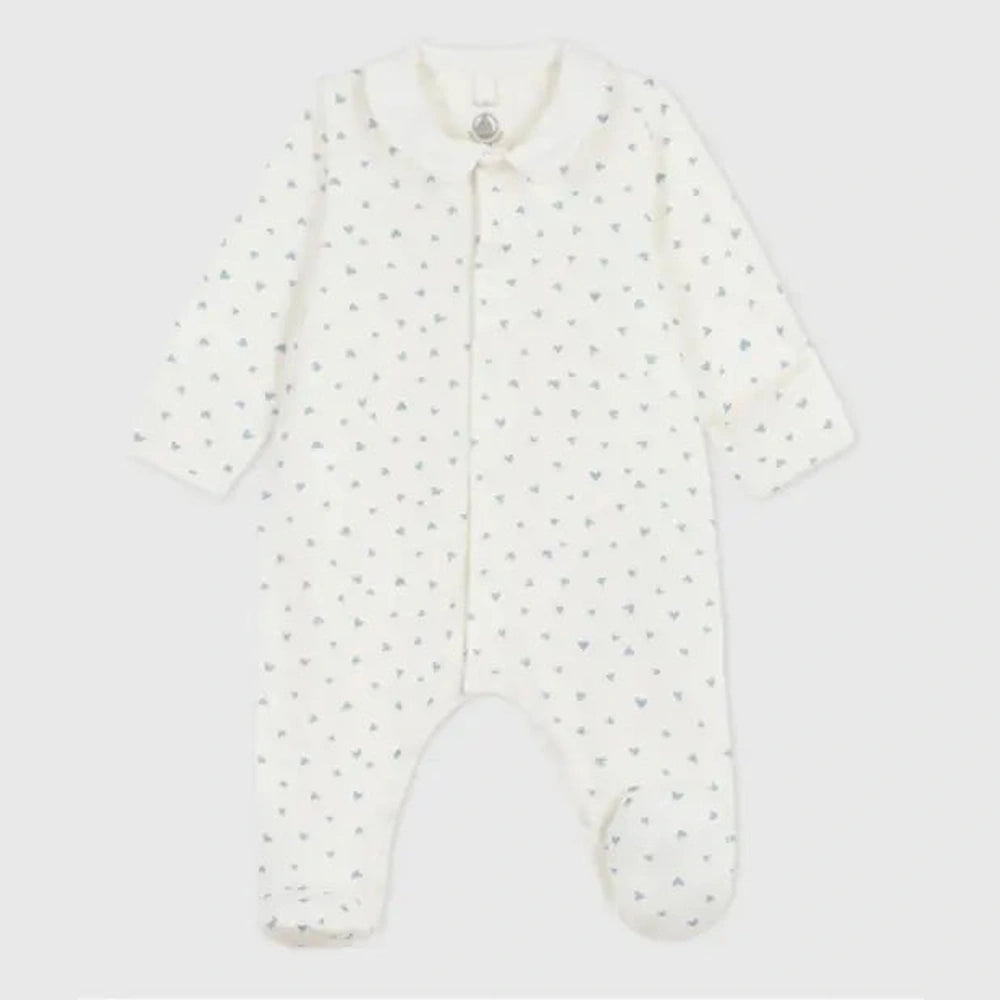 Petit Bateau Pyjama bébé en velours avec col et imprimé cœurs