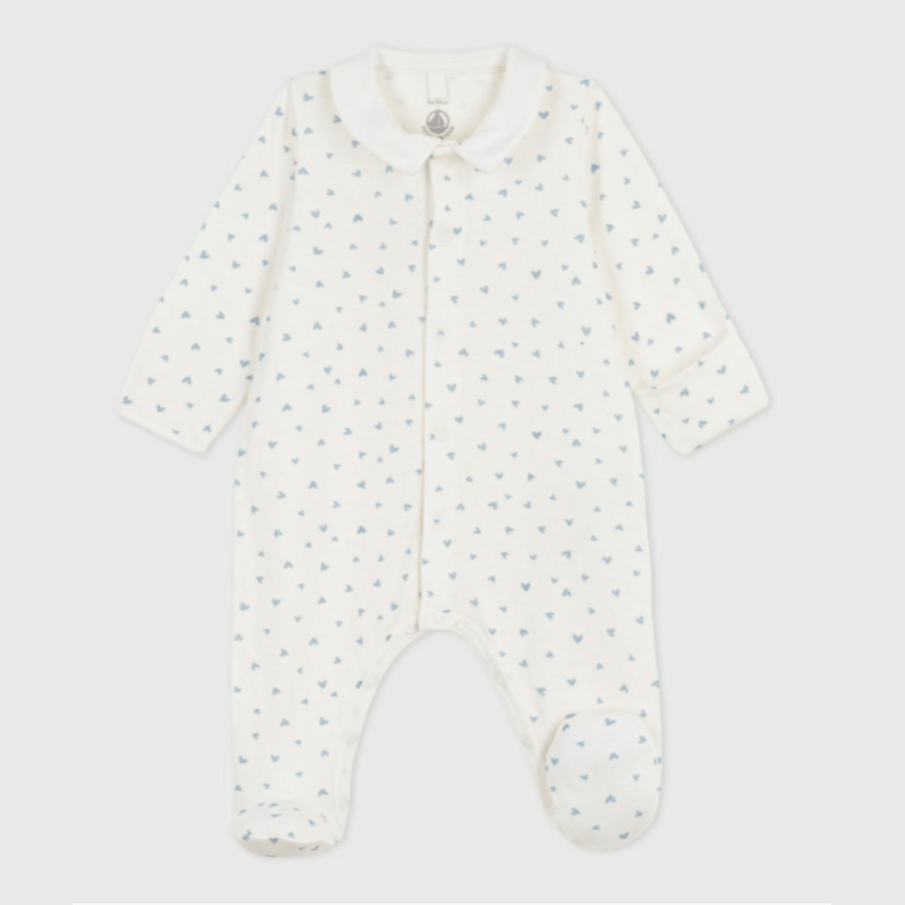 Petit Bateau Fluwelen Babypyjama Met Kraag En Hartjesprint