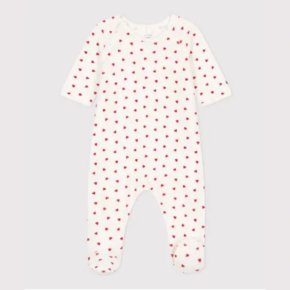 Petit Bateau Pyjama bébé en velours à imprimé cœurs