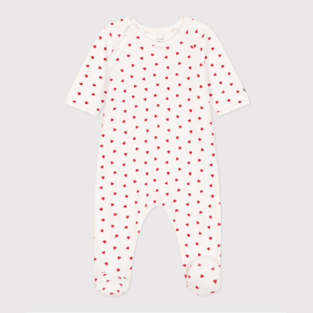 Petit Bateau Fluwelen babypyjama met hartjesprint