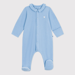Petit Bateau Fluwelen babypyjama met effen kraag - Blauw