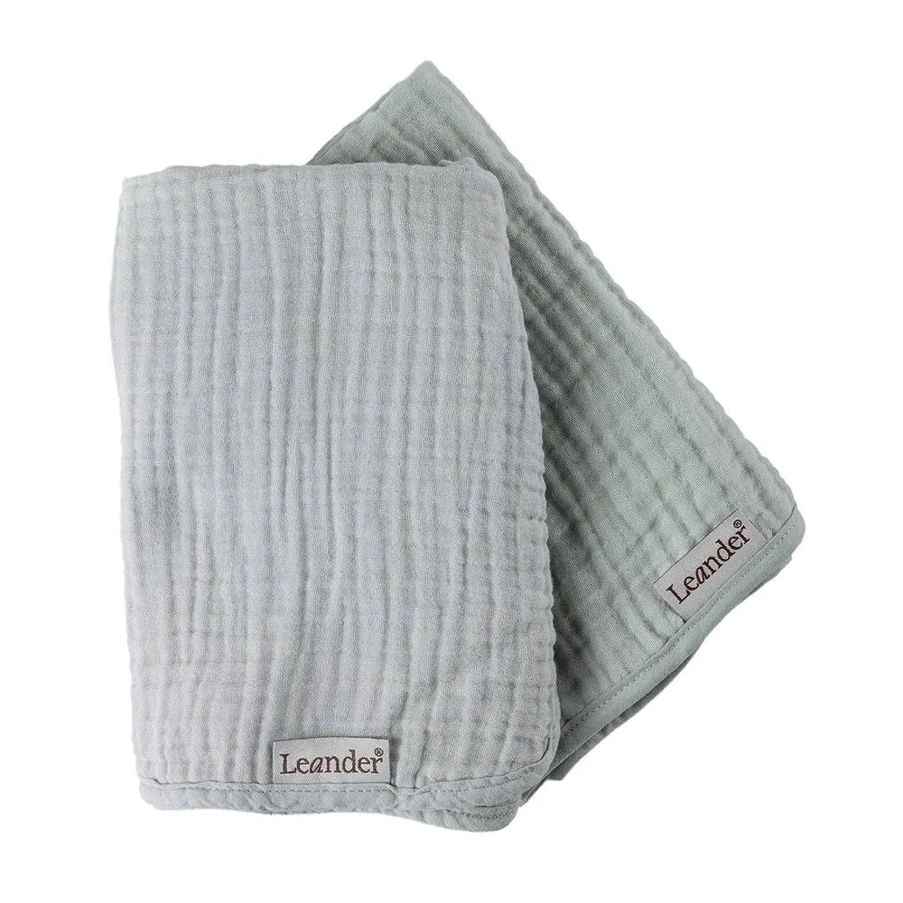 Leander Tetradoek Biologische Mousseline, 2-pack - Pearl Grey / Sage Green
