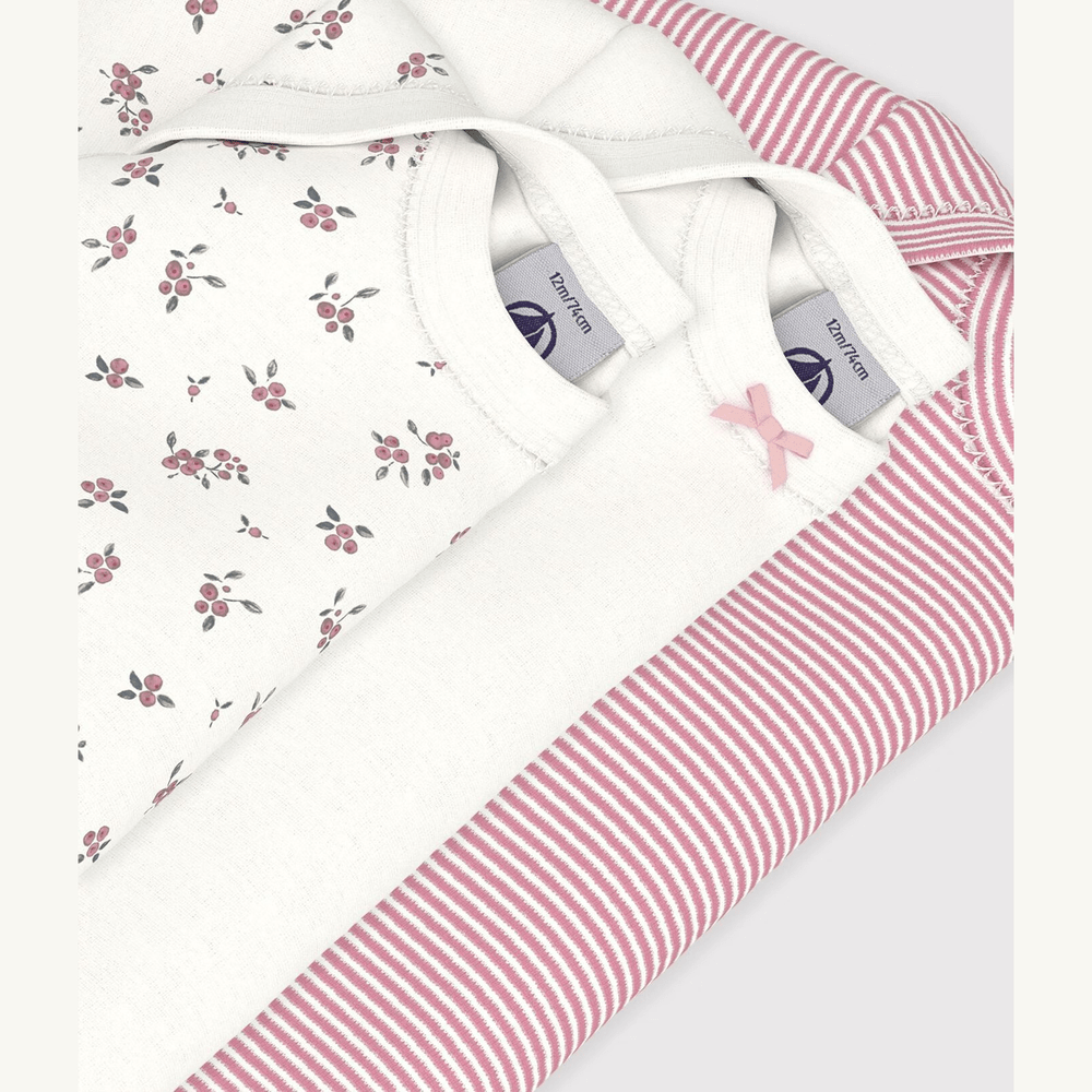 Petit Bateau 3 bodies col américain à manches longues - Multicolore