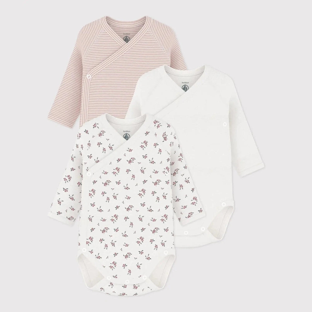 Petit Bateau 3 bodies naissance manches longues - multicolore