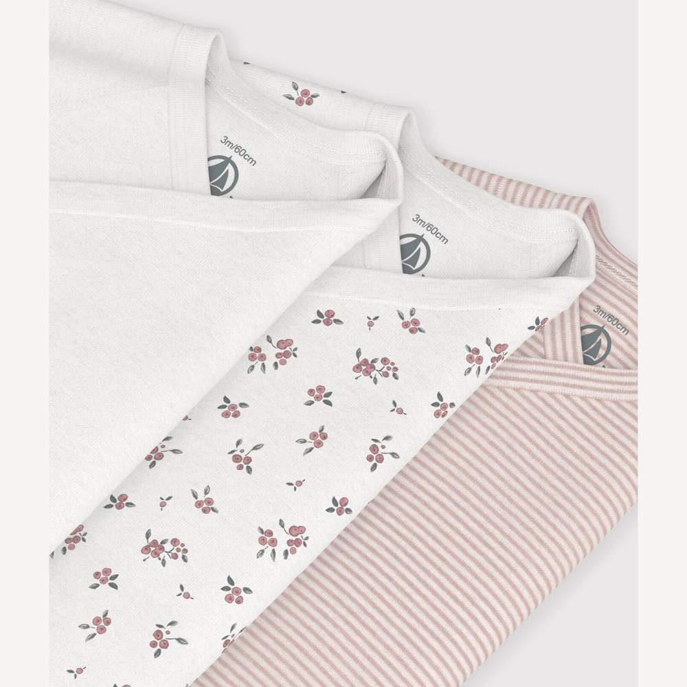 Petit Bateau 3 bodies de naissance à manches longues - multicolore