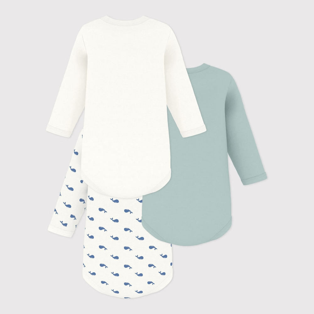 Petit Bateau 3 bodies col américain à manches longues - multicolore