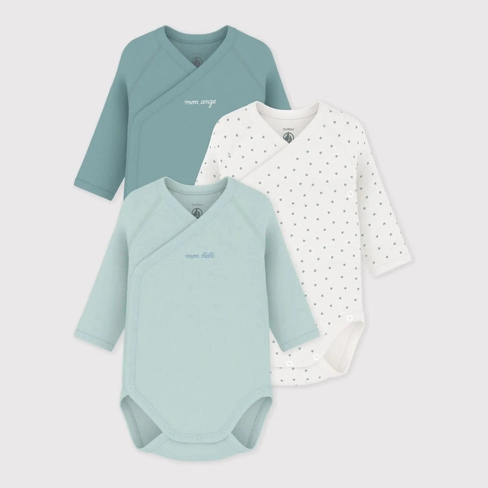 Petit Bateau 3 bodies naissance à manches longues - multicolore