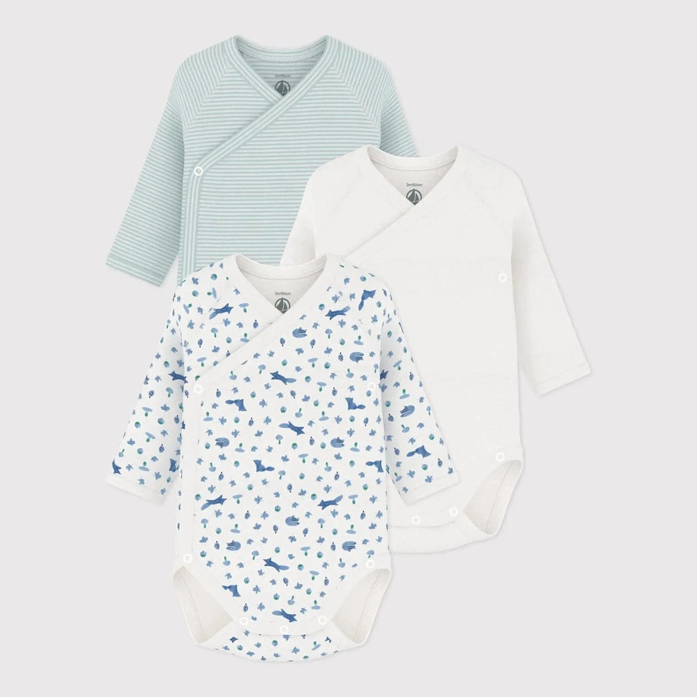 Petit Bateau 3 bodies naissance à manches longues - multicolore