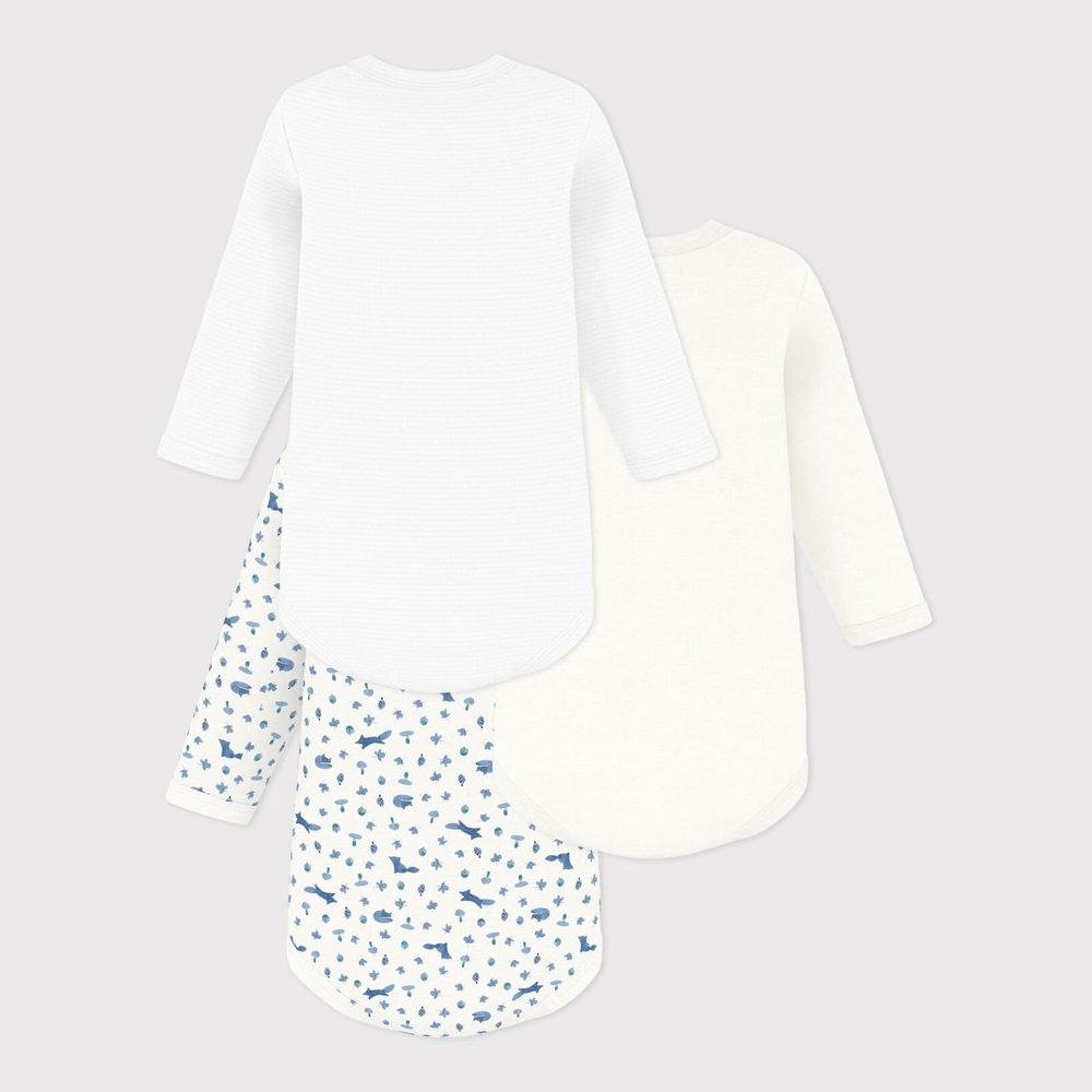 Petit Bateau 3 bodies à encolure américaine à manches longues - multicolore